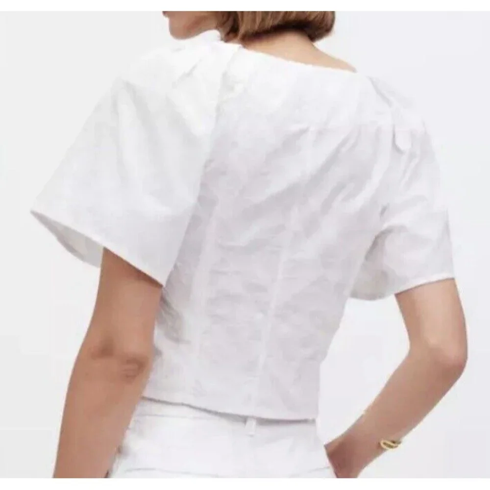 MADEWELL Crop V-Neck‎ Floral White Top Puff Sleeve CottageCore SIZE 0 NWT